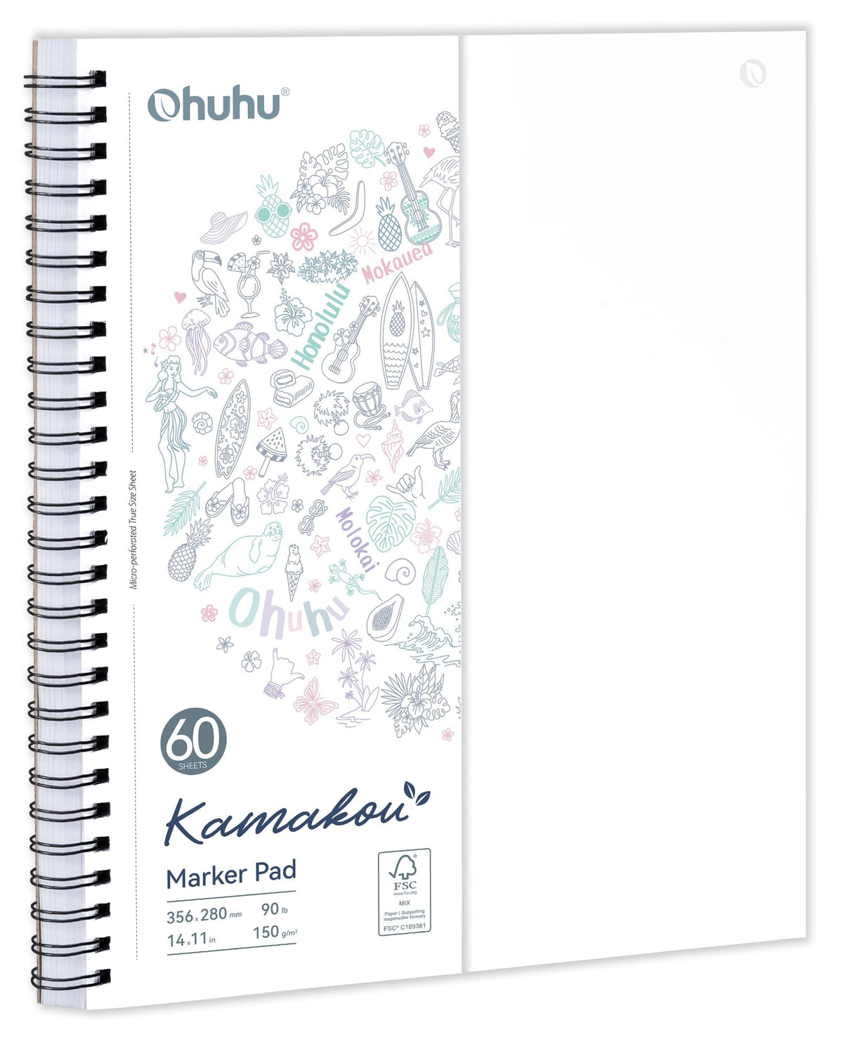 Ohuhu 8.5"x11" Double-Sided Bleedproof Marker Pad Art Sketchbook 60 Sheets
