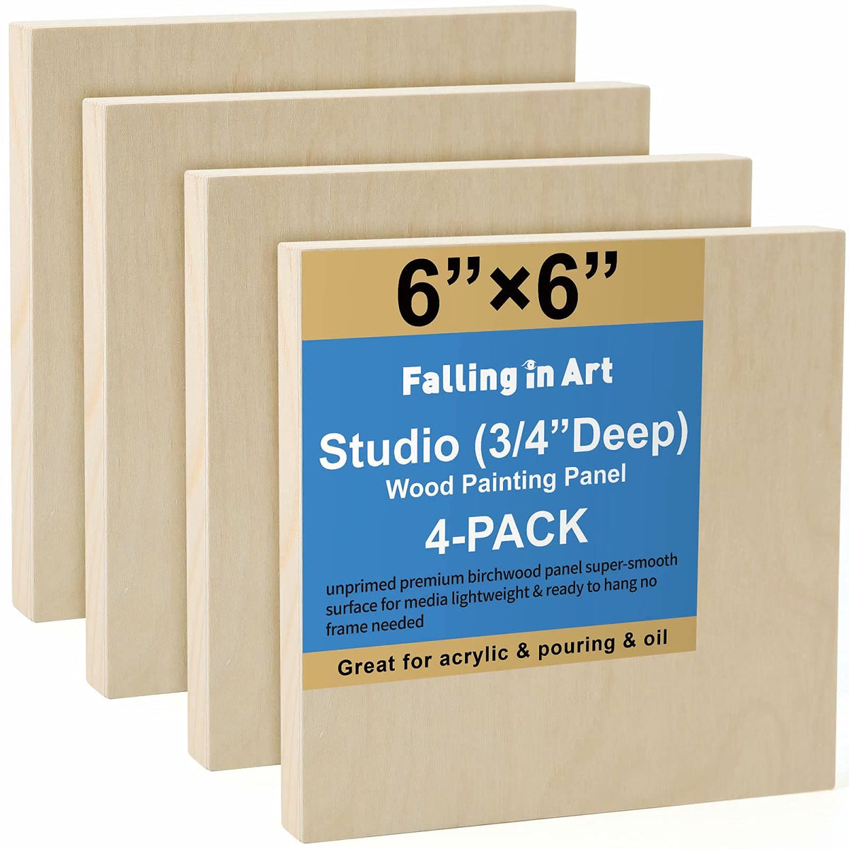 Falling in Art 4 Pack 9x12’’ Unfinished Birch Wood Panels Kit for Painting