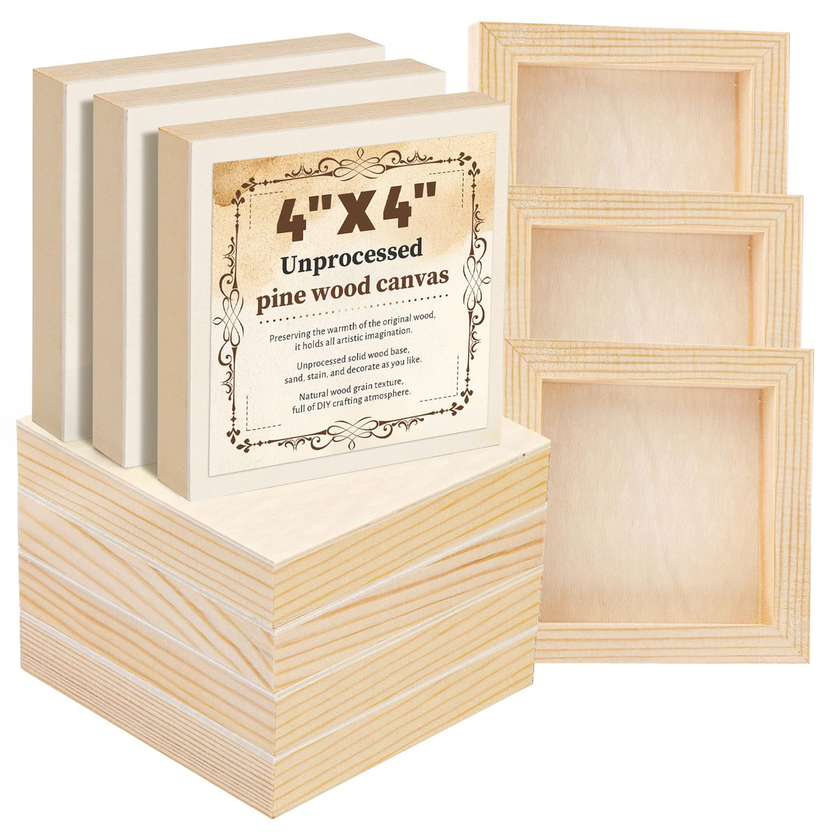 Wood Canvas Boards, 10 Pack 6 x 6 Inch Unfinished Painting Panels