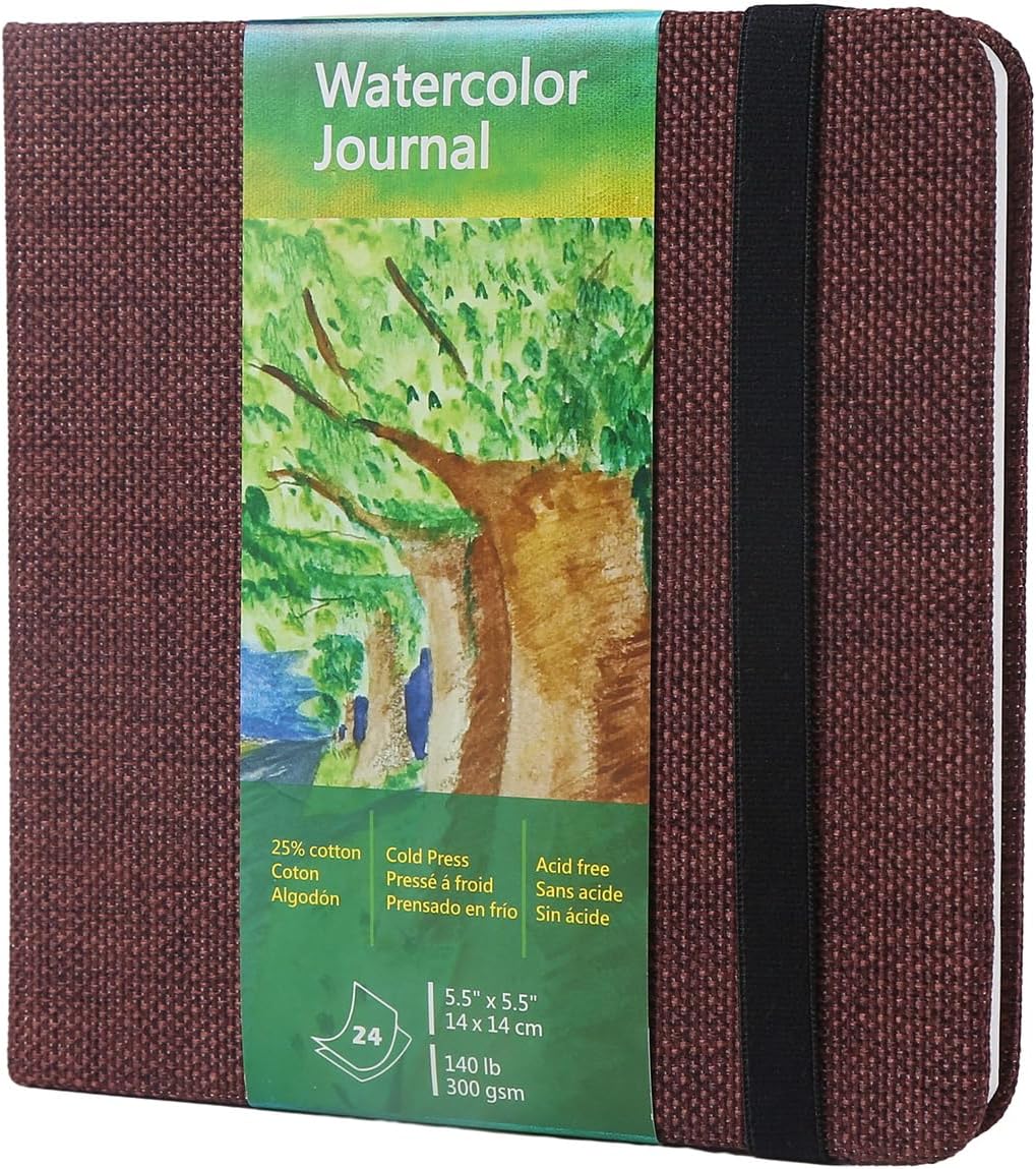 tumuarta Watercolor Journal 5.5 x 5.5, 140lb/300gsm Cold Press Paper, 24 Sheets/48 Pages, Lay-Flat Hardcover Watercolor Paper Sketchbook for Travel & Mixed Media