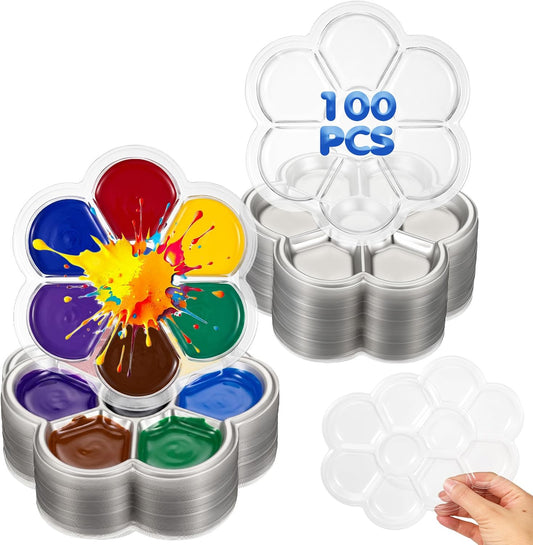 100 Pcs Paint Tray Palettes Bulk 5.5 in Flower Petal Plastic Paint Palettes
