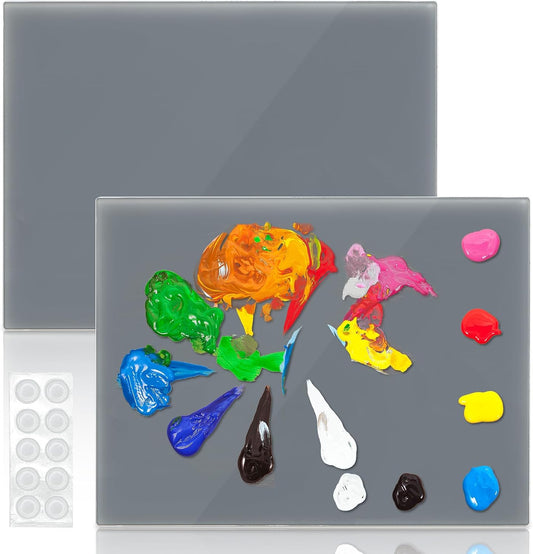 2 Pack Neutral Grey Tempered Glass Palettes, 12" x 16" Large Paint Palette, Scratch Resistant Paint Mixing Pallets, Easy to Clean Artist Palette for Oil Acrylic Watercolor Gouache DIY Craft