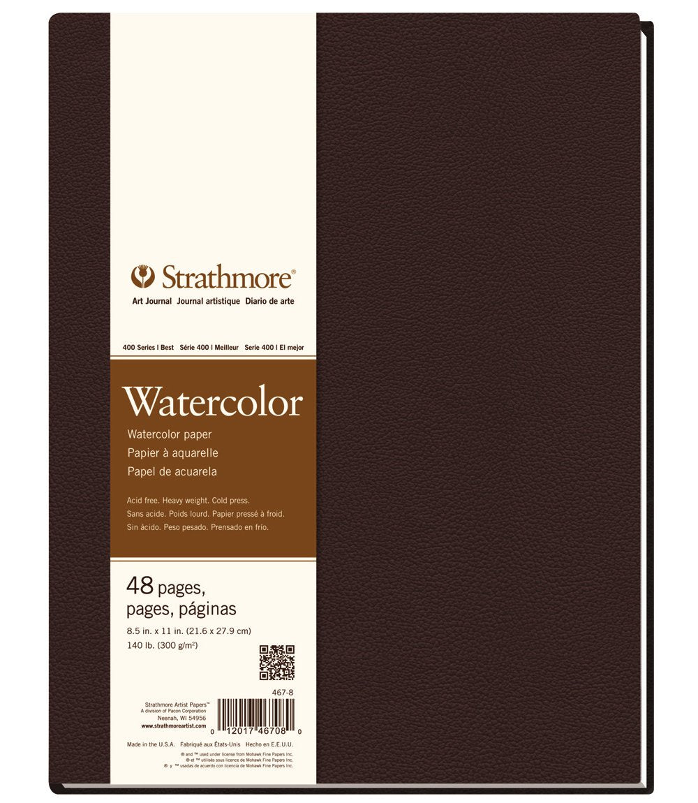 Strathmore 400 Series Watercolor Paper Art Book, Matte Brown Cover, Natural White, Hardbound, 24 Sheets, 8.5x5.5 inch
