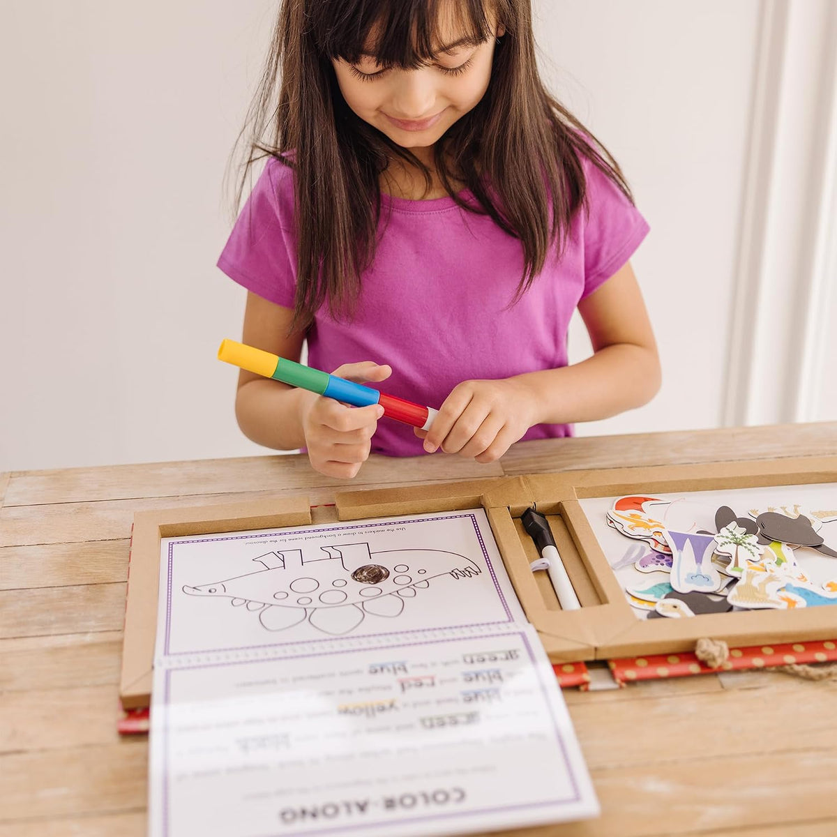 Melissa & Doug Play Draw Create Dinosaurs, Reusable Magnet & Drawing Kit