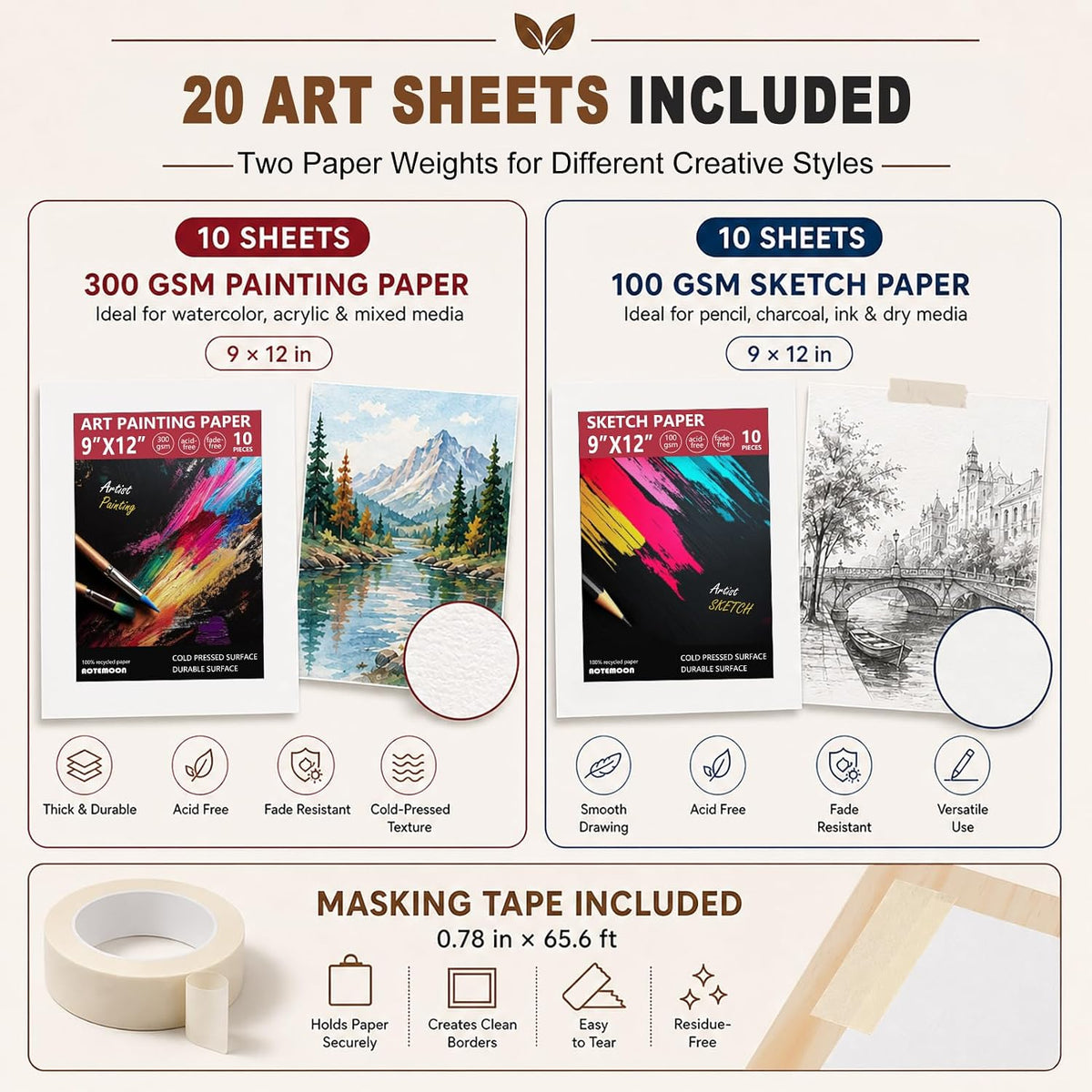 13.8"x11.4" Wooden Tabletop Easel with Paint & Sketch Papers, Masking Tape