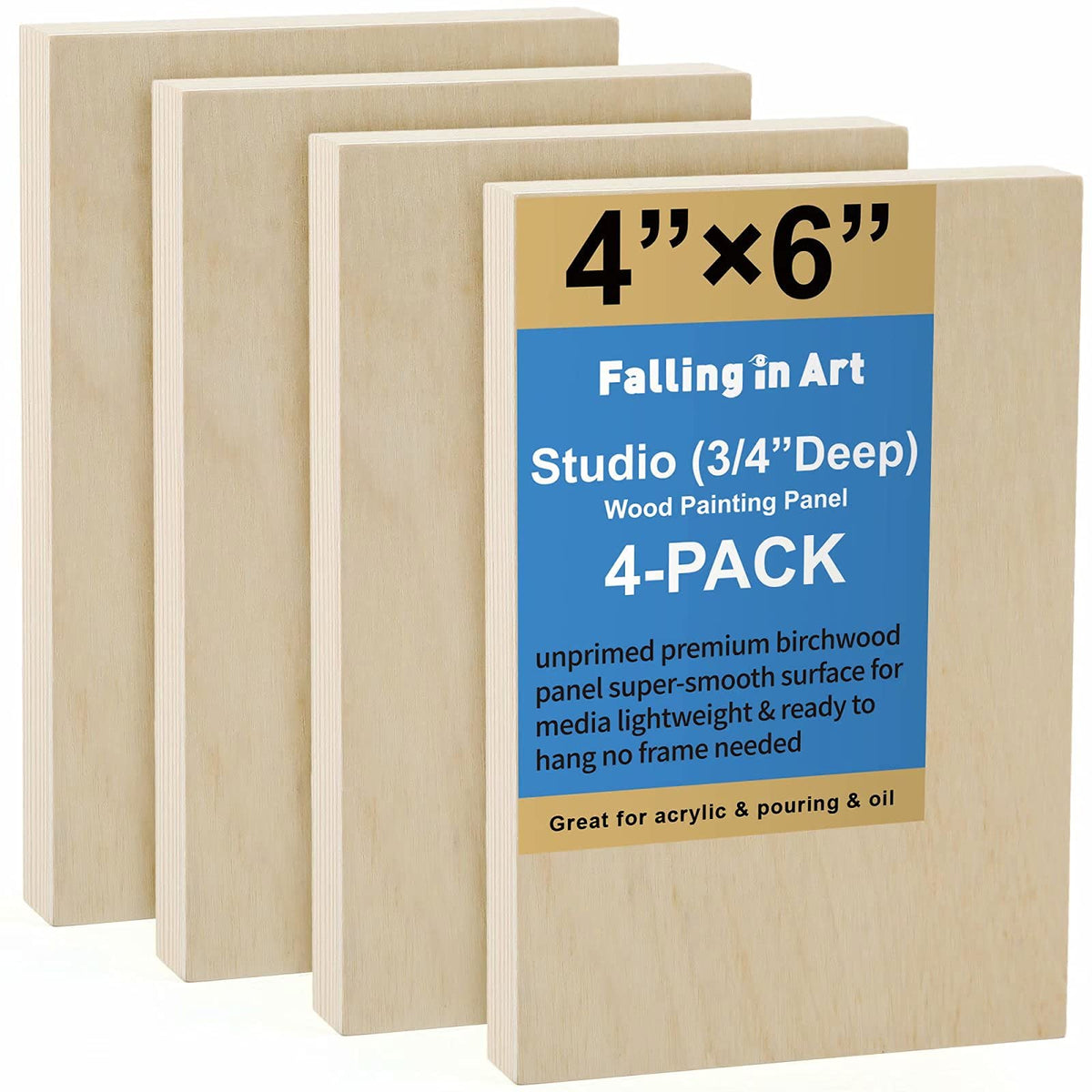 Falling in Art 4 Pack 9x12’’ Unfinished Birch Wood Panels Kit for Painting