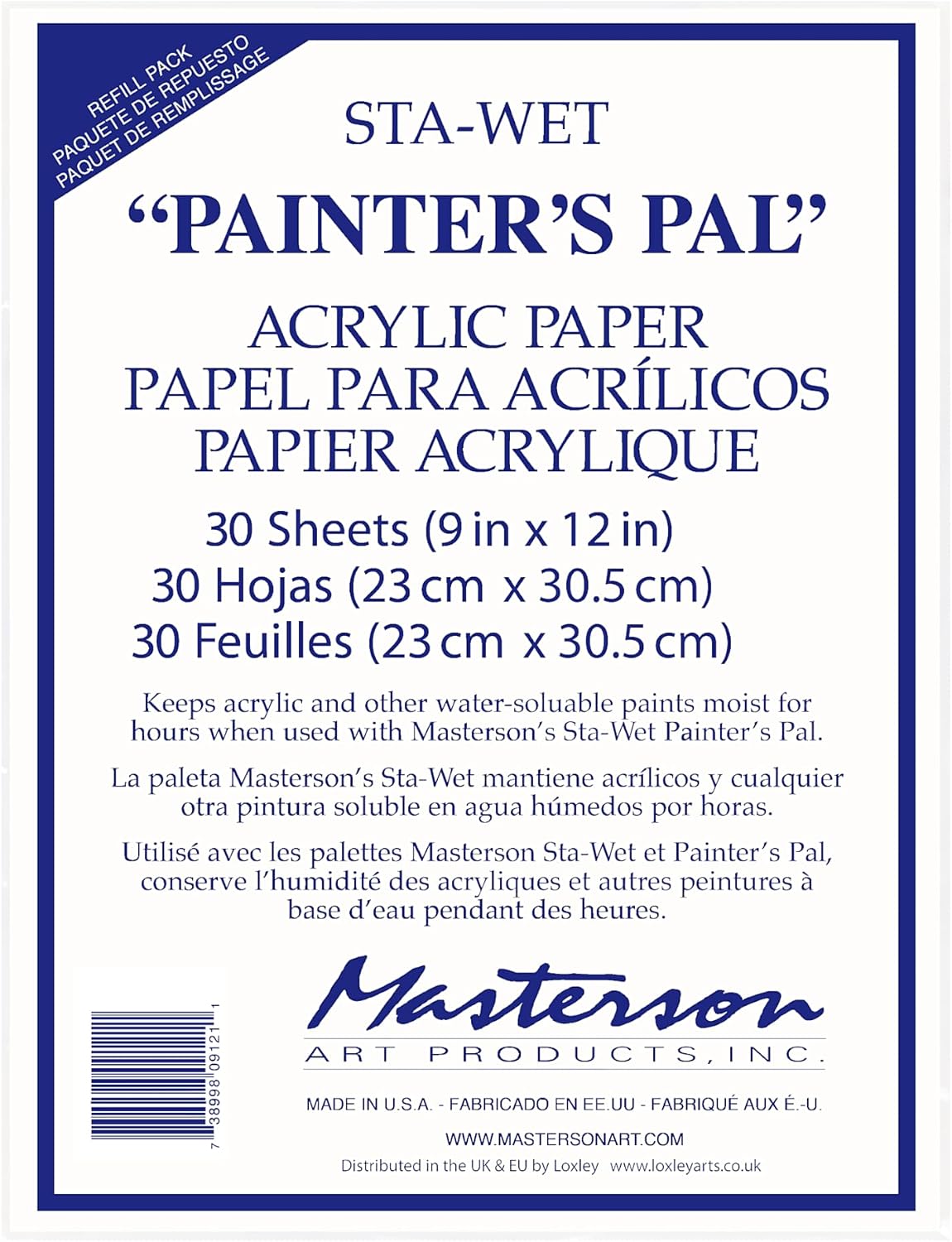 Masterson Sta-Wet Painters Pal Bundled Set, 9in x 12in Airtight Wet Painting Palette, with 30 Acrylic Paper Refill Sheets and 1 Sponge Refill Pack, Keeps Wet Paint Fresh for Days, Made in USA