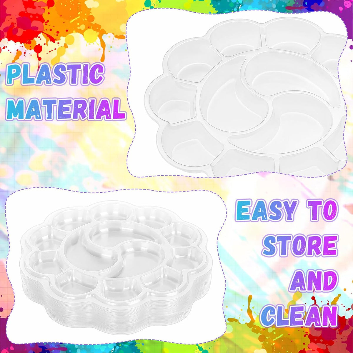 100 Pcs Large Clear Paint Tray Palette, Plum Blossom 13 Square