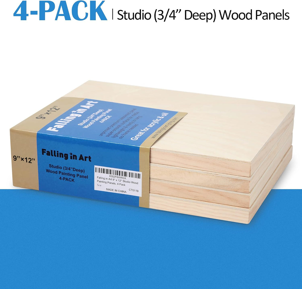 Falling in Art 4 Pack 9x12’’ Unfinished Birch Wood Panels Kit for Painting