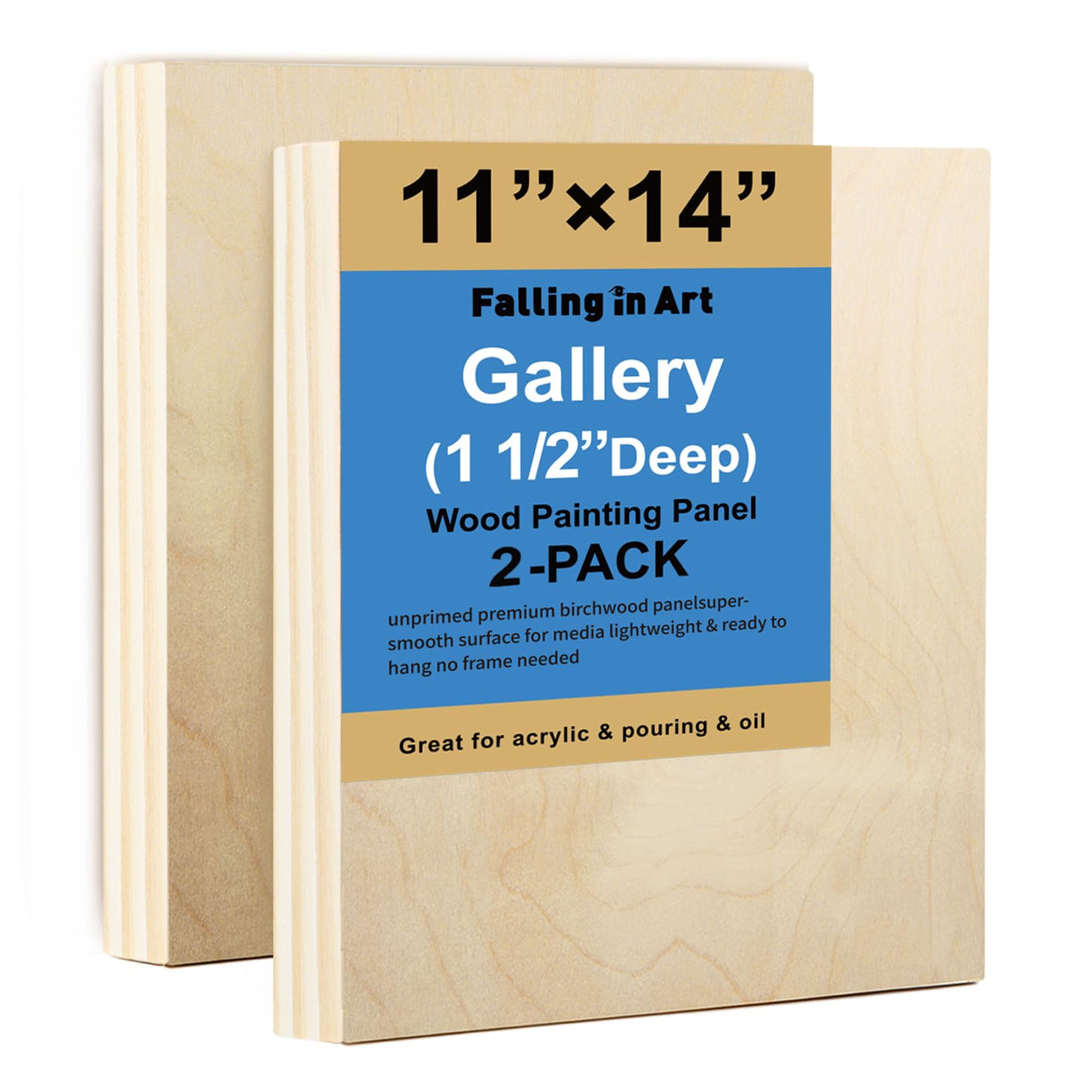 Falling in Art 2 Pack 12x12'' Unfinished Gallery Birch Wood Canvas Panels