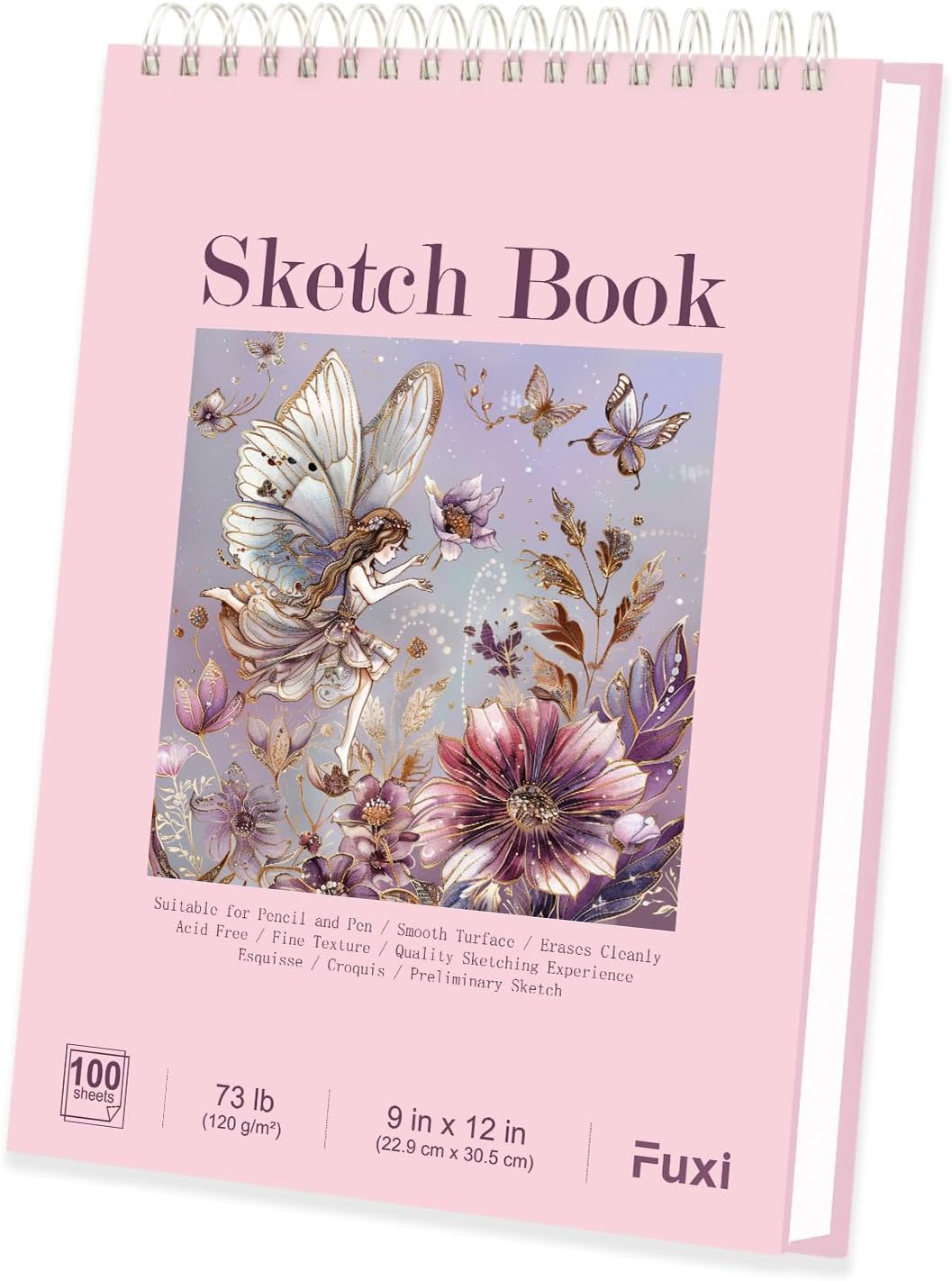 Fuxi Sketch Book for Girls 9x12, Cute Pink Sketchbook, 120gsm Thick Paper