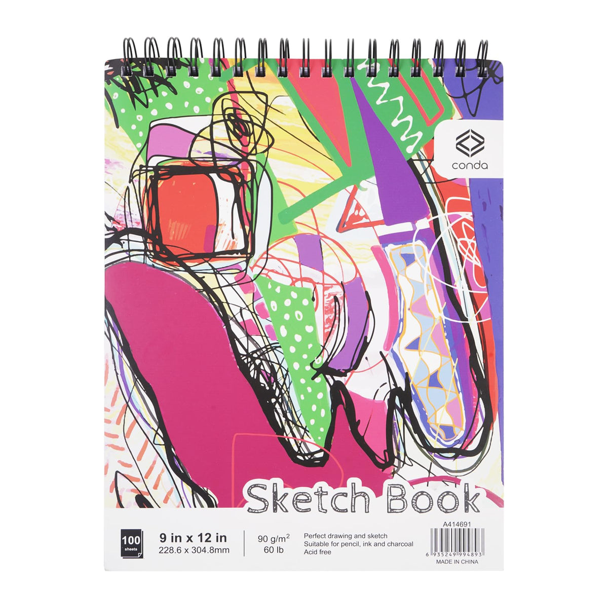 conda 8.5 x 11 Inch Sketchbook, Top Spiral Bound Sketch Pad, 100 Sheets (68 lb/100 GSM), Durable Acid-Free Sketch Paper, Drawing and Sketching Paper for Kids Adult Beginners