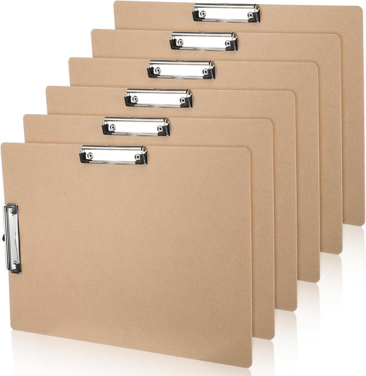 6 Pcs 11x17 Clipboard Large Clipboard with Double Low-Profile Clips, Wooden Lap Board for Drawing, Sketching, Art, Office & Professional Use (Brown)