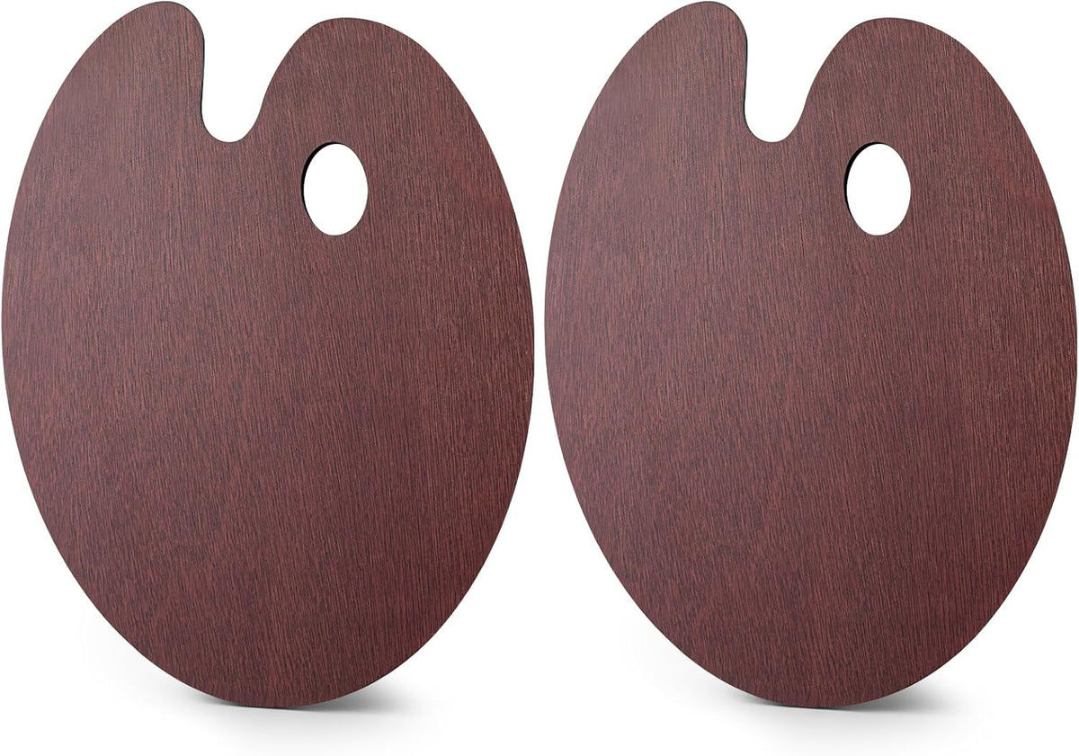 Marspark 2 Pcs Oval Walnut Wooden Paint Palette 16 x 12 Inch Smooth Paint Tray Palettes for Acrylic Double-Sided Glazed Painting Tray for Watercolor Oil Painting DIY Artistic Craft