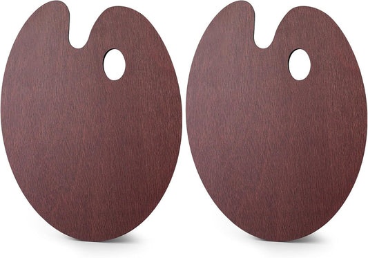 Marspark 2 Pcs Oval Walnut Wooden Paint Palette 16 x 12 Inch Smooth Paint Tray Palettes for Acrylic Double-Sided Glazed Painting Tray for Watercolor Oil Painting DIY Artistic Craft