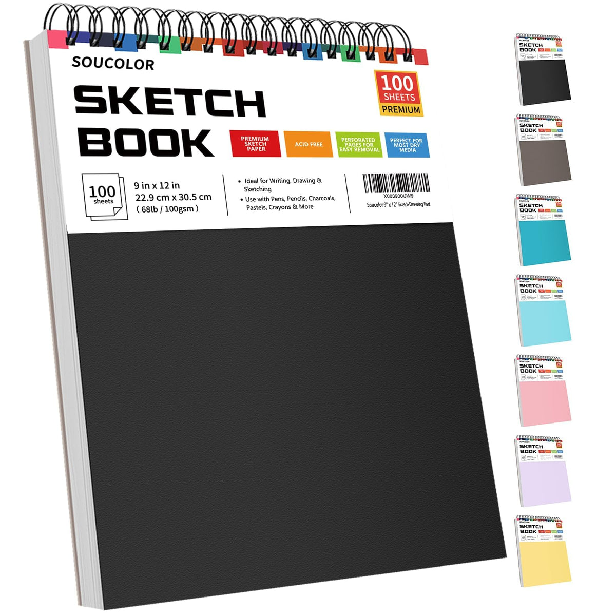 Soucolor Cute Sketch Book 9" x 12" Drawing Paper,Pink Teen Girls Sketchbook
