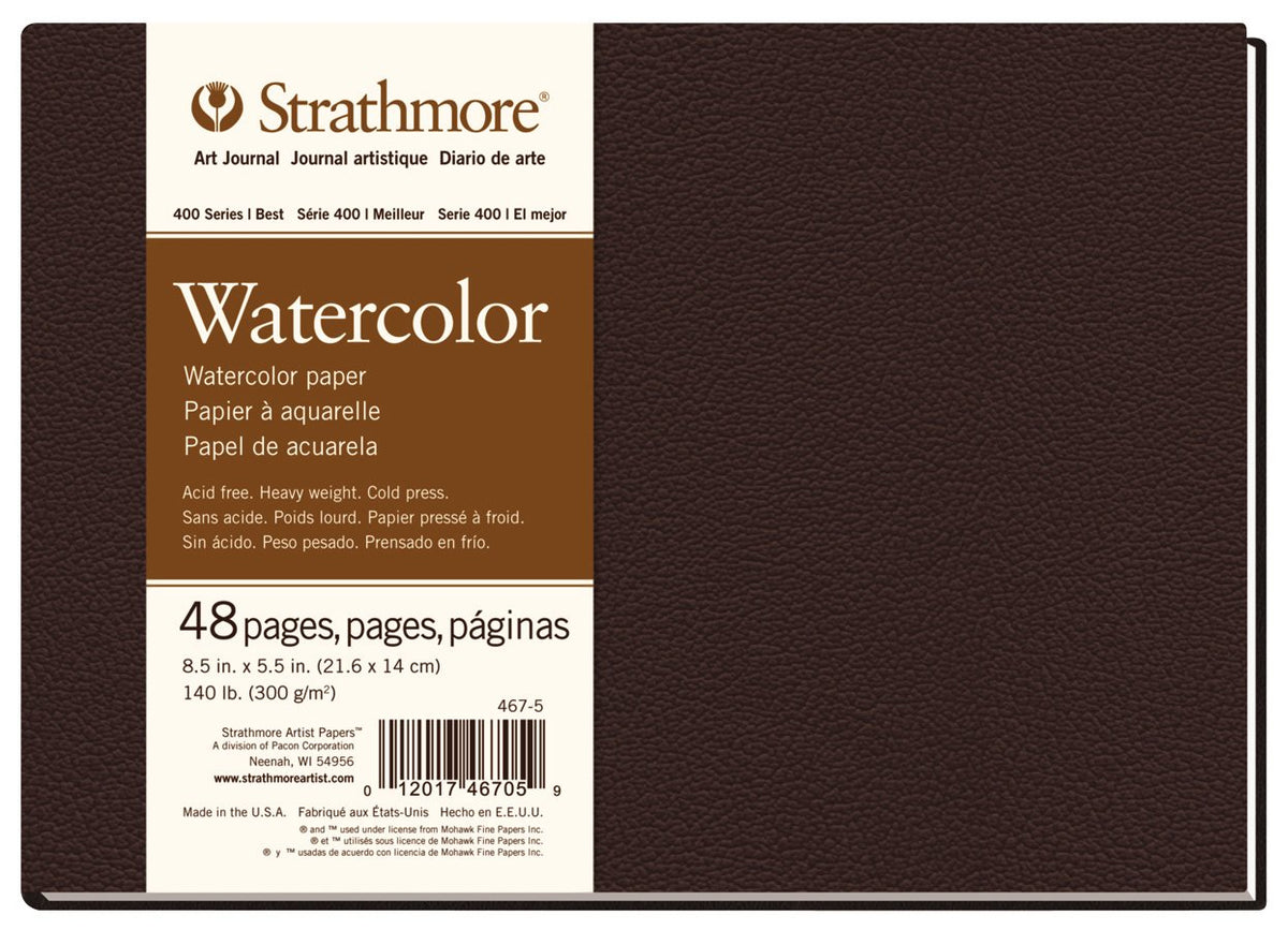 Strathmore 400 Series Watercolor Paper Art Book, Matte Brown Cover, Natural White, Hardbound, 24 Sheets, 8.5x5.5 inch