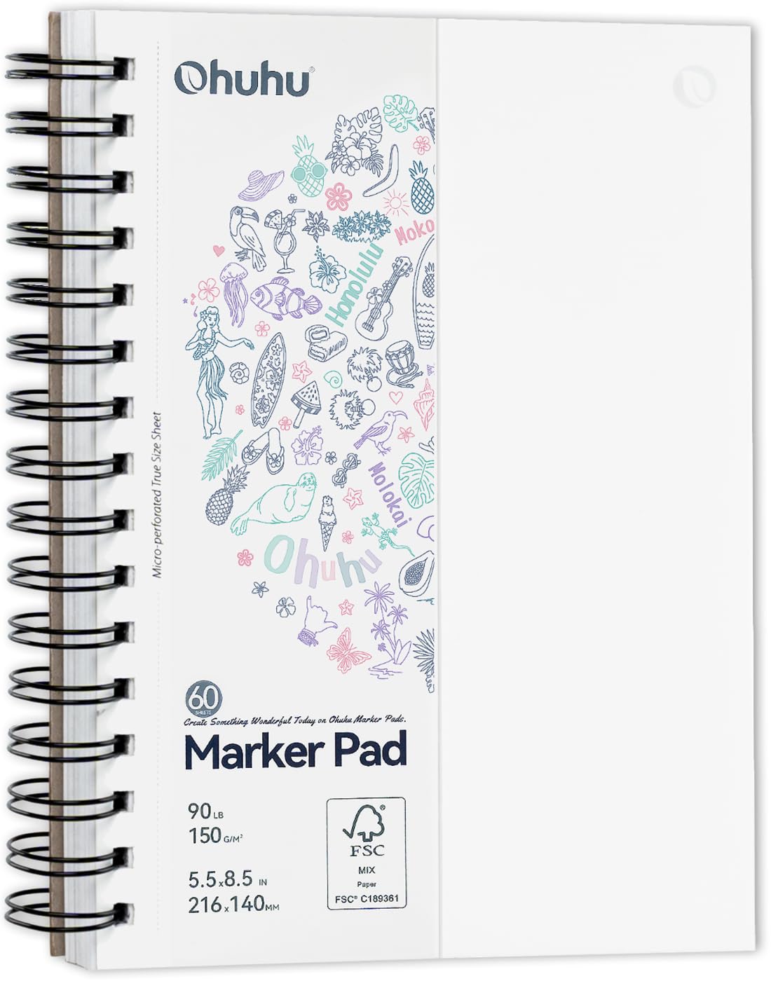 Ohuhu 8.5"x11" Double-Sided Bleedproof Marker Pad Art Sketchbook 60 Sheets