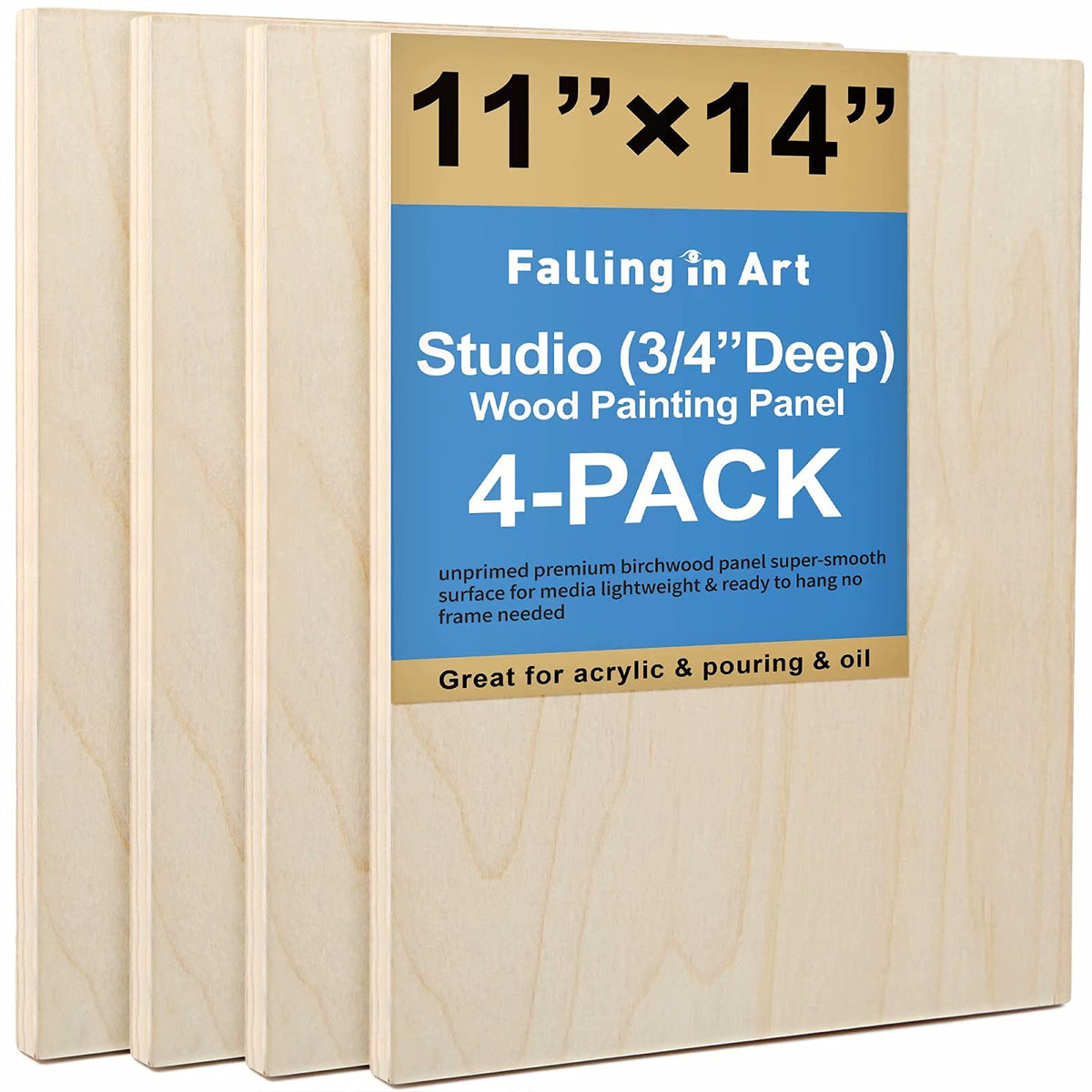 Falling in Art 4 Pack 9x12’’ Unfinished Birch Wood Panels Kit for Painting