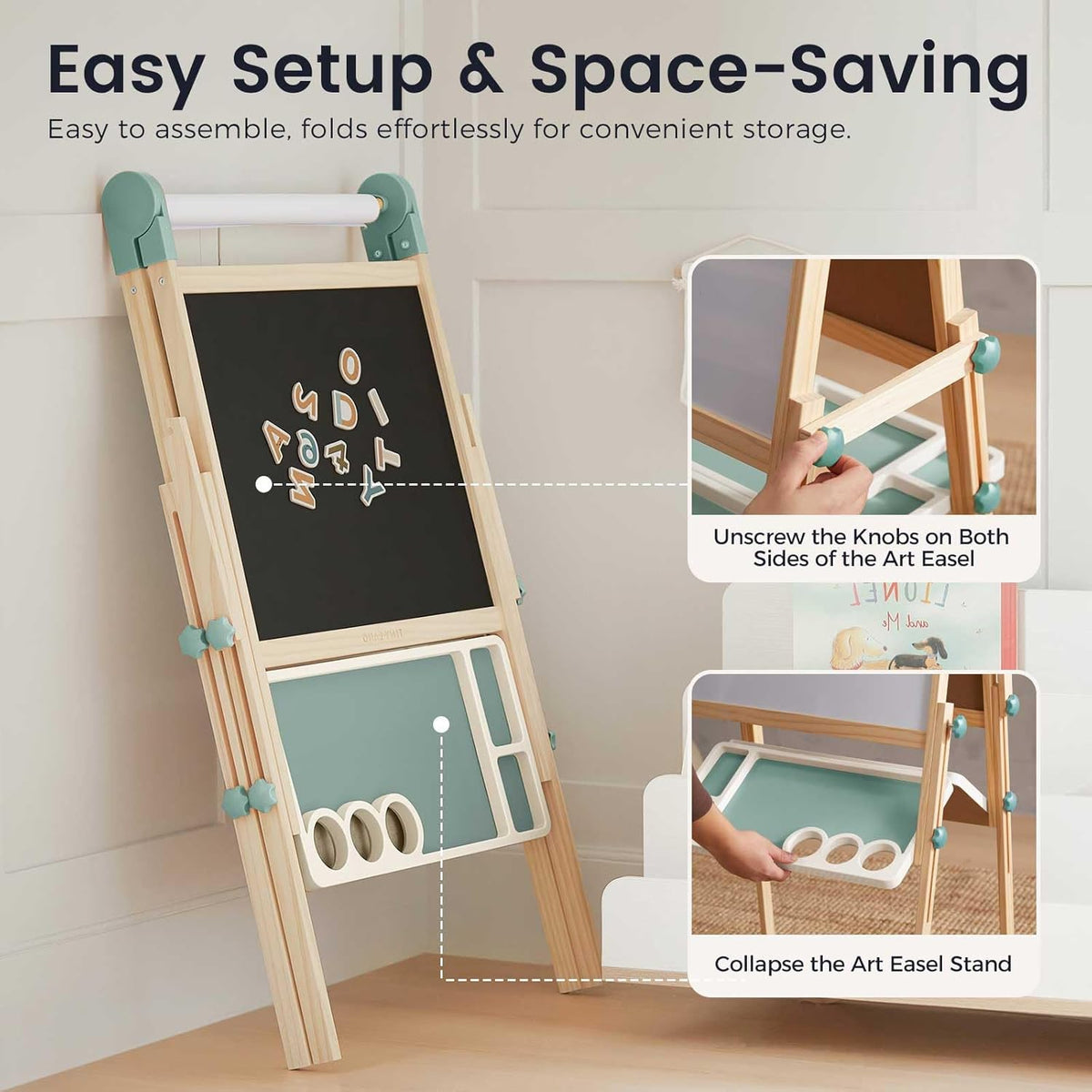 Tiny Land Foldable Wooden Kids Easel with Magnetic Letters & Numbers