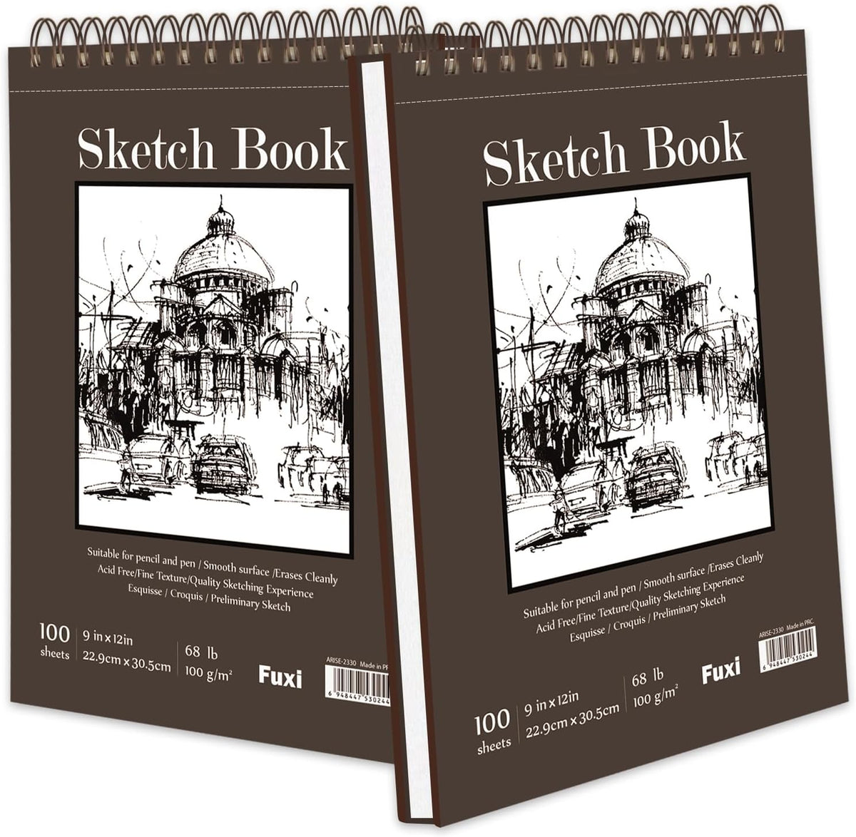 Fuxi 9" x 12" Sketch Book Set, Top Spiral Bound Sketchbook, 200 Sheets