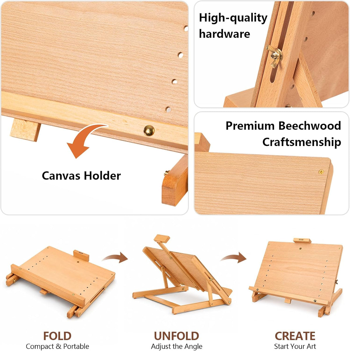 DJAR Tabletop Easel Stand for Painting, Solid Beech Wood, Natural