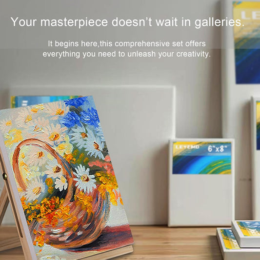 6 Pack Canvas with Tabletop Easel, Art Canvas Kit for Beginners