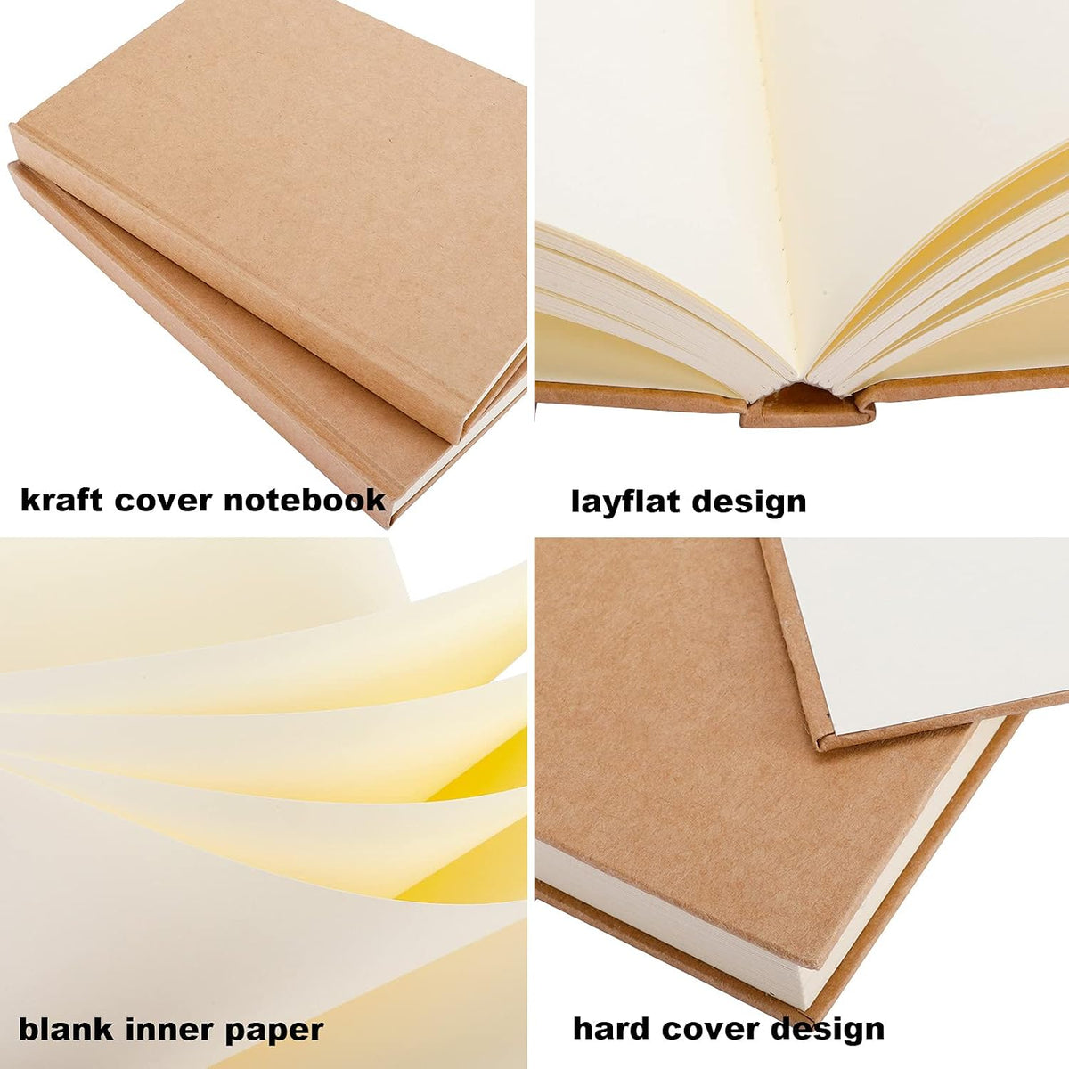 LABUK 4 Pack Blank Notebook Bulk, 120 Sheets Sketch Book 100gsm 5.6"x 8.3" Hardcover Sketchbook for Office School Travelers Gifts