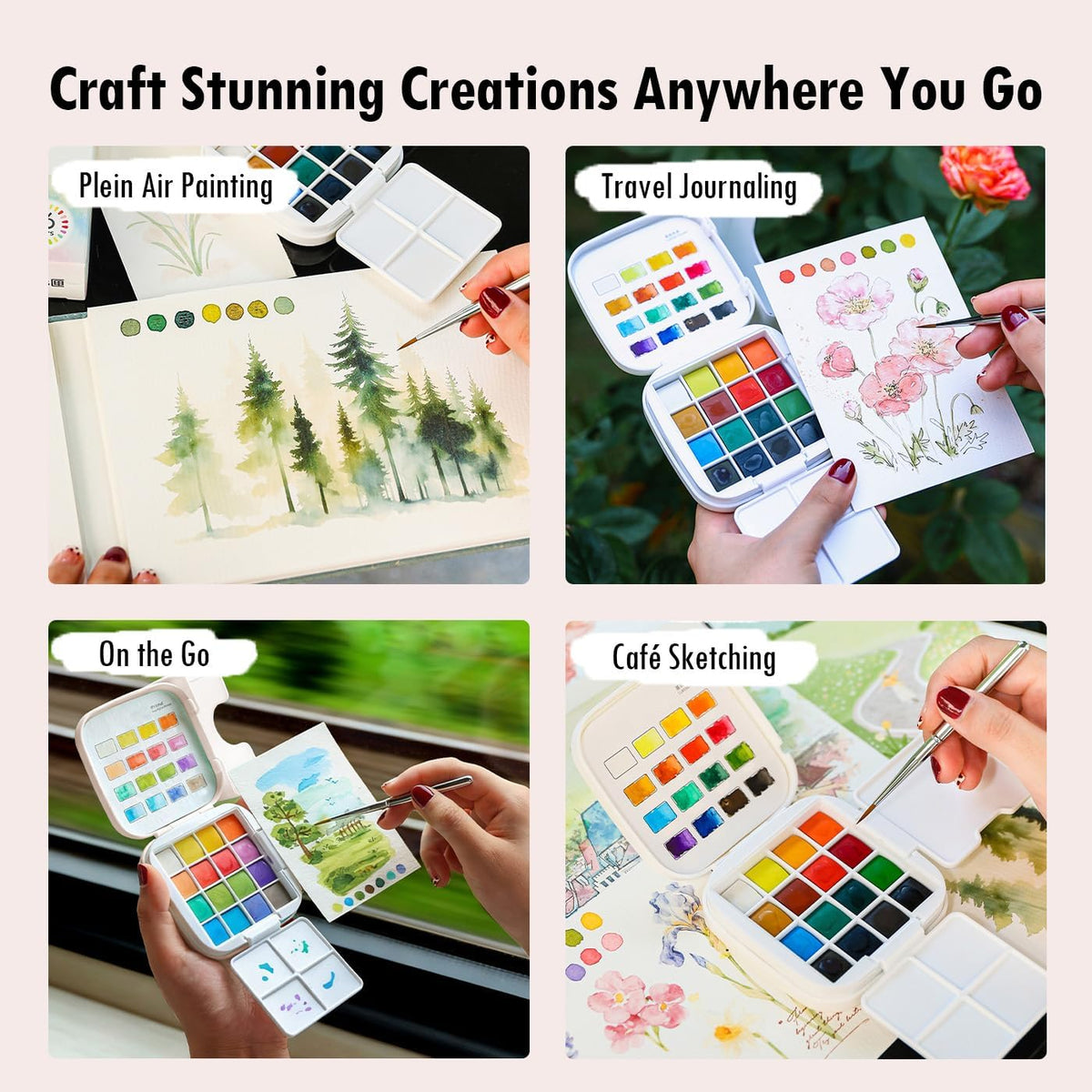 Mini Watercolor Paint Set, Compact Travel Art Kit with 16 Colors