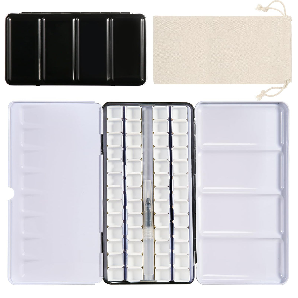 PEVART Empty Watercolor Paint Palette, Metal Box Mixing Palette Case with 50 Water Color Half Pans and Fold-Out Palette Tin Paint Tray Travel Watercolor Set,Acrylic, Gouache, Oil Painting