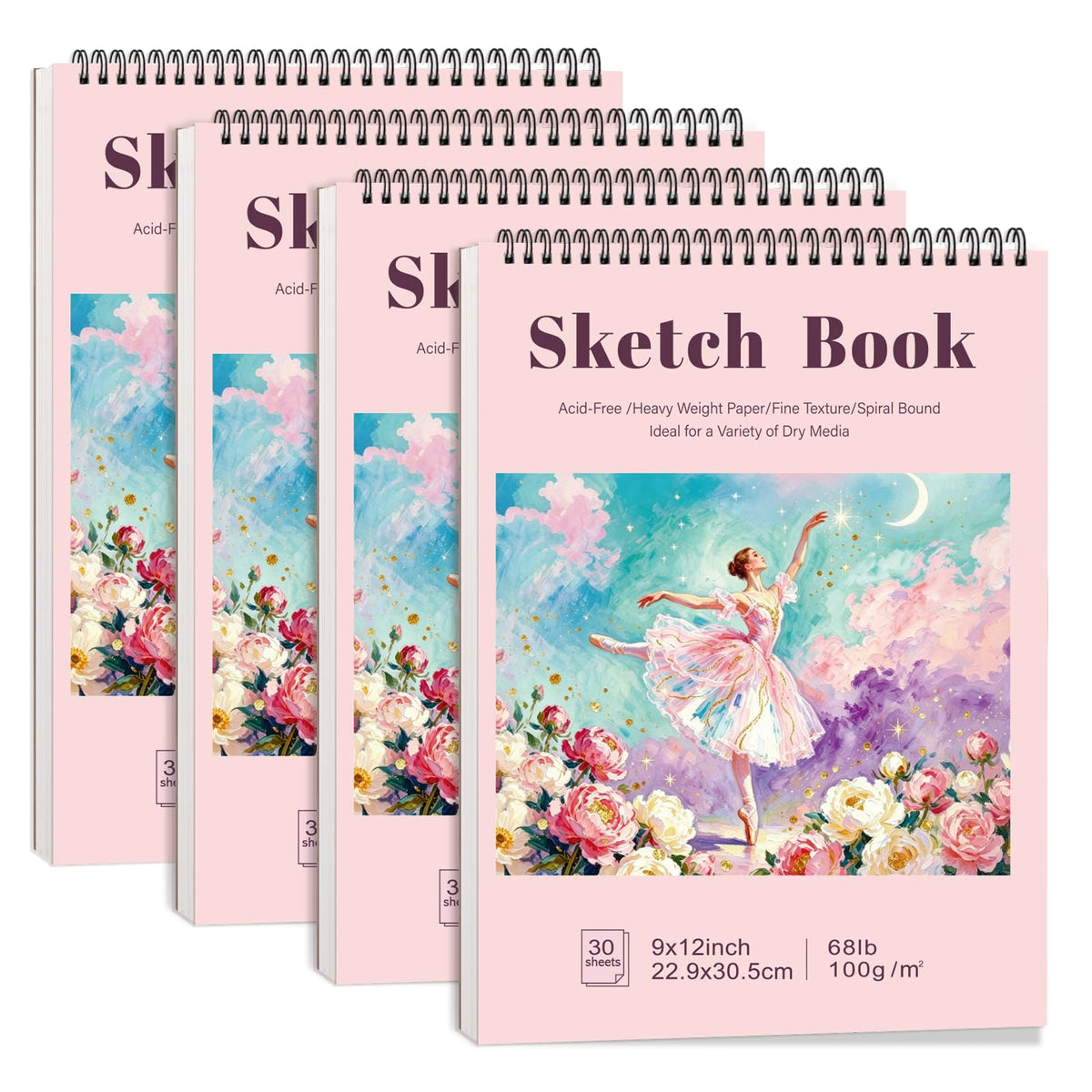 4 Pack Sketch Book for Kids, 8.5 × 11 in, Spiral Bound, 30 Sheets Each