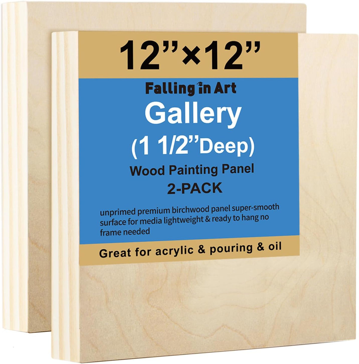 Falling in Art 2 Pack 12x12'' Unfinished Gallery Birch Wood Canvas Panels
