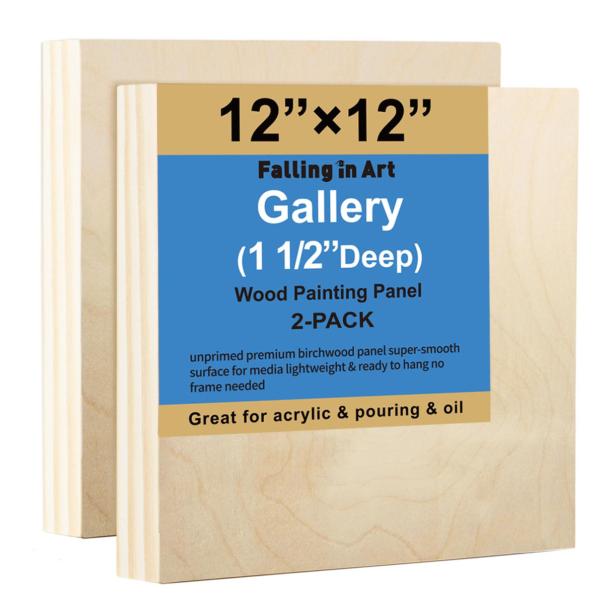 Falling in Art 2 Pack 12x12'' Unfinished Gallery Birch Wood Canvas Panels