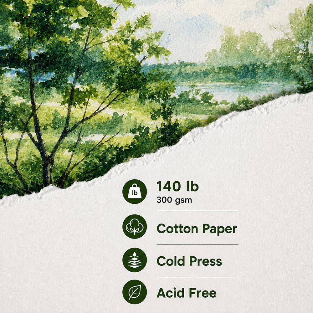 tumuarta Watercolor Journal 5.5 x 5.5, 140lb/300gsm Cold Press Paper, 24 Sheets/48 Pages, Lay-Flat Hardcover Watercolor Paper Sketchbook for Travel & Mixed Media