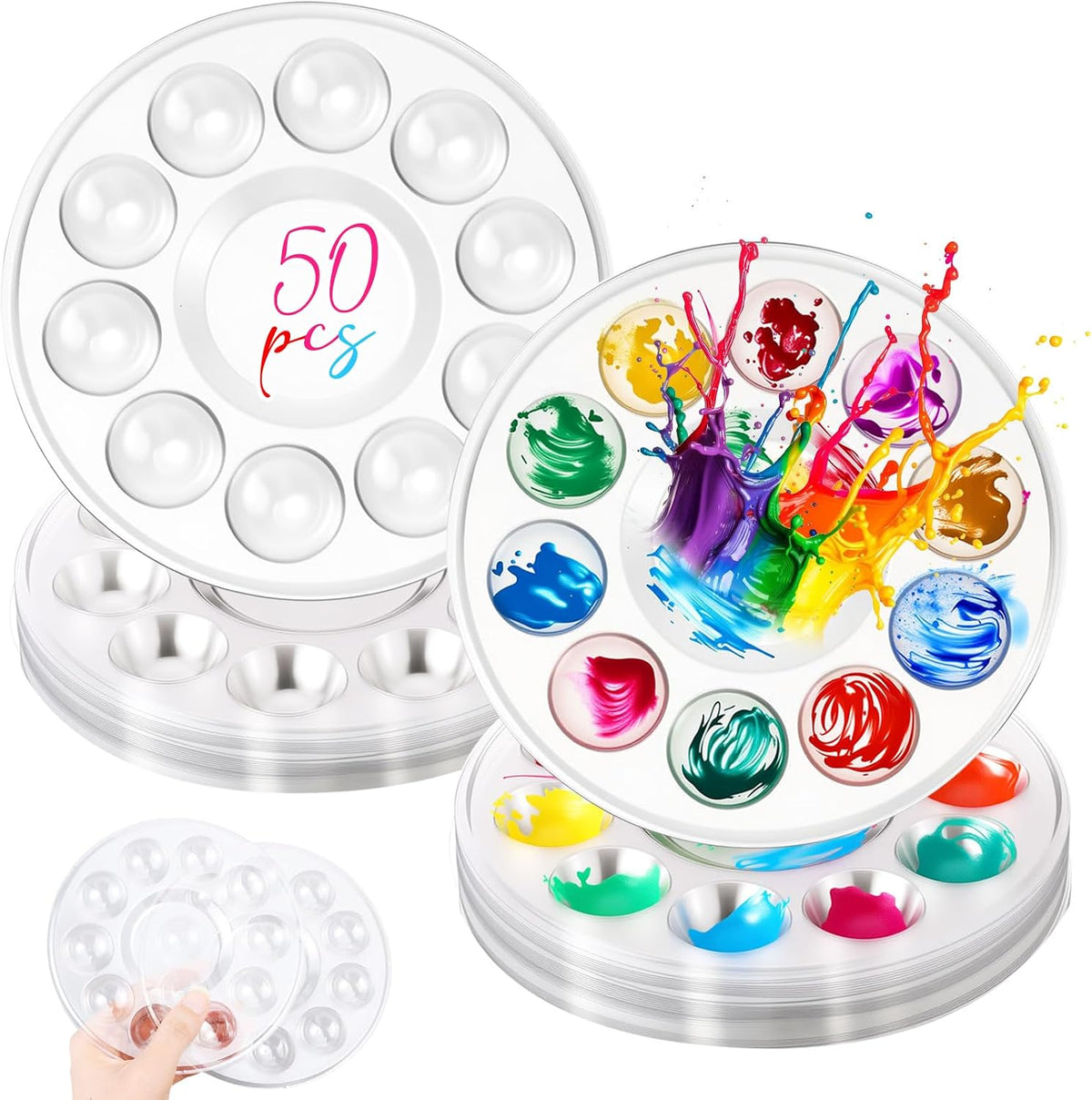 AmazingSpark 50 Pcs Paint Tray Palettes 5.5 in Disposable Round Paint Trays