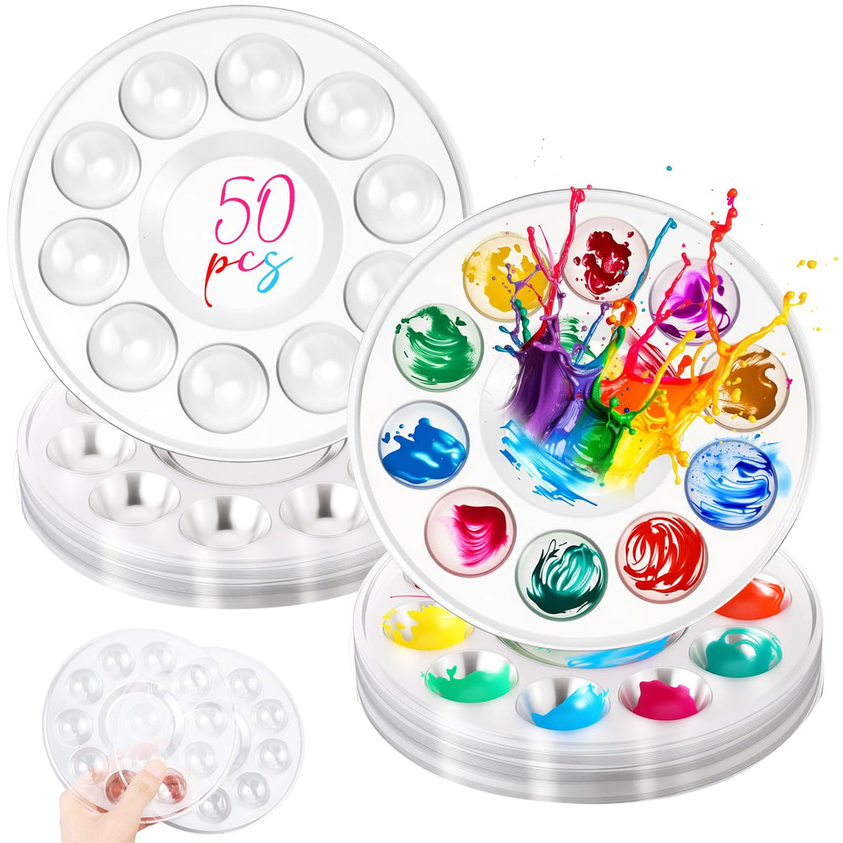 AmazingSpark 100 Pcs Paint Tray Palettes 5.5 in Disposable Round Paint Tray