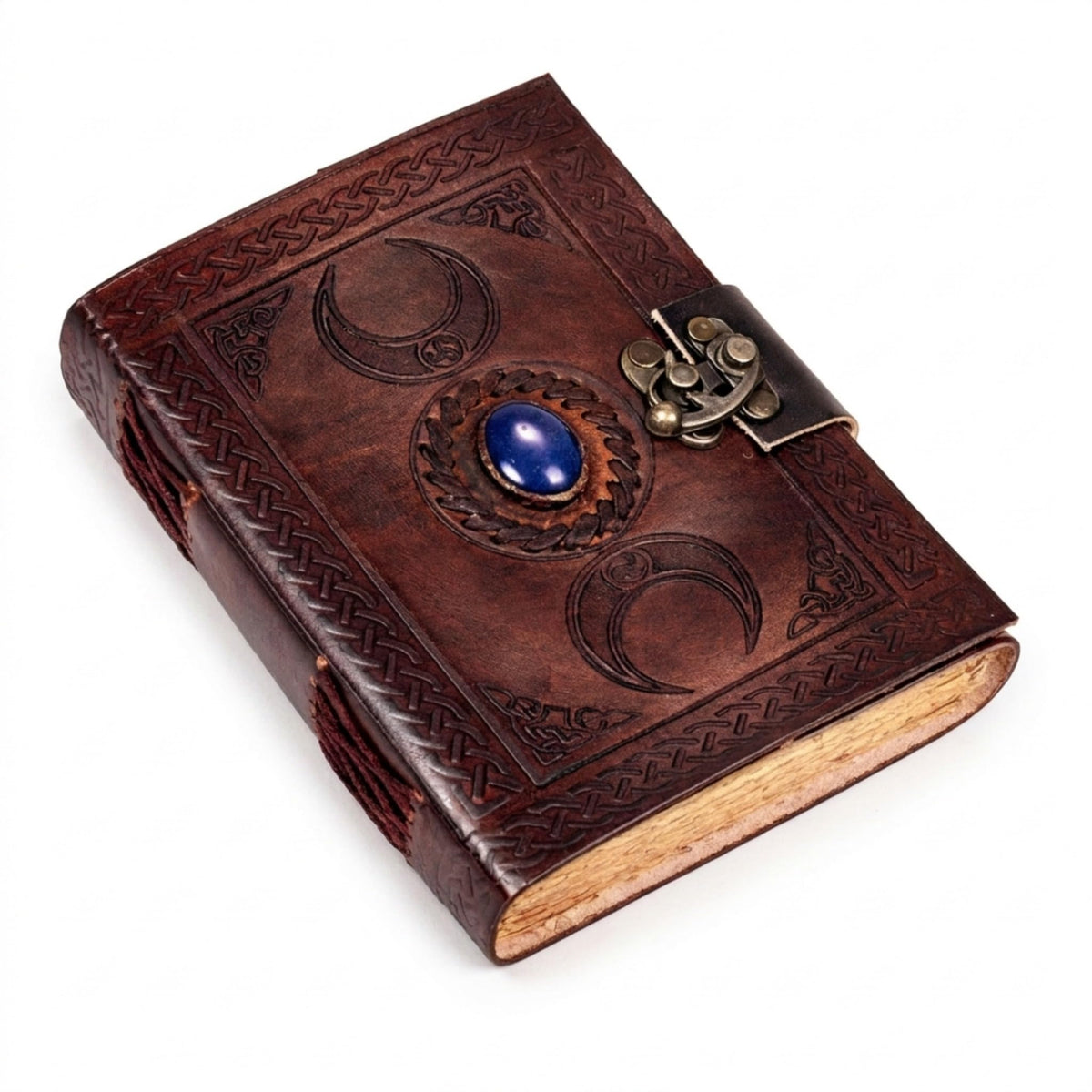 cuero 3 Moon Blue Lapis Embossed Vintage Leather Journal for Men & Women - 128 Pages, Antique Handmade Deckle Edge Vintage Paper, Leather Journal Writing Notebook Dairy Gift (5 inch by 7 inch, Brown)