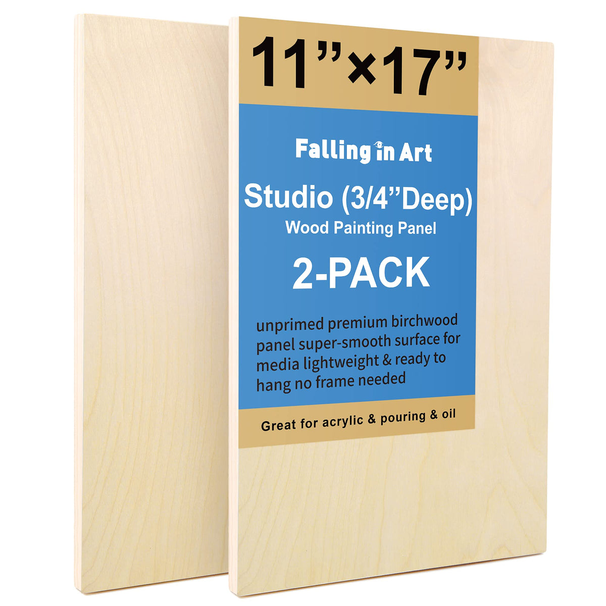 Falling in Art 2 Pack 12x16 Unfinished Birch Wood Panels Kit for Painting