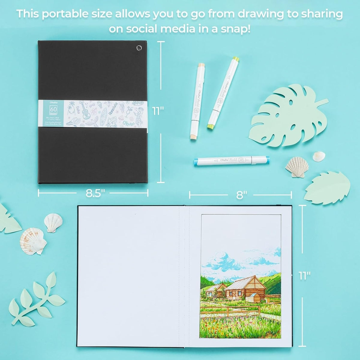 Ohuhu 8.5"x11" Double-Sided Bleedproof Marker Pad Art Sketchbook 60 Sheets