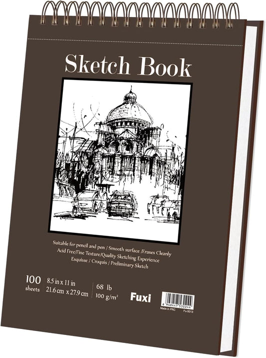 Fuxi Sketch Book 8.5x11, Top Spiral-Bound Sketchbook, 100Sheets_68lb/100gsm
