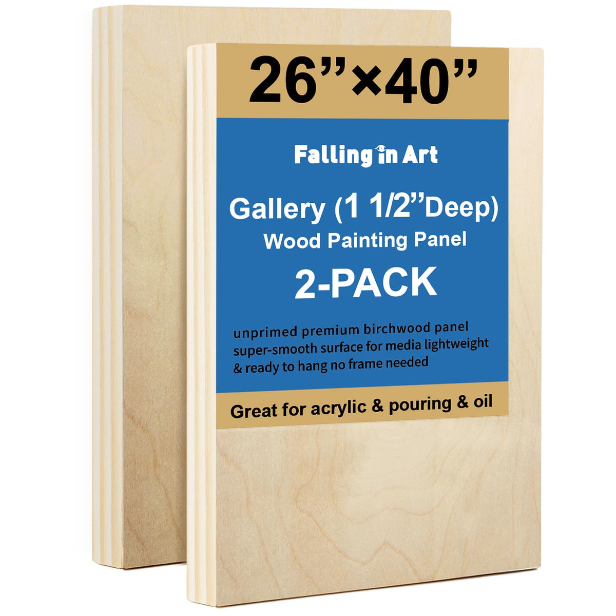 Falling in Art 2 Pack 36x48'' Unfinished Gallery Birch Wood Canvas Panels