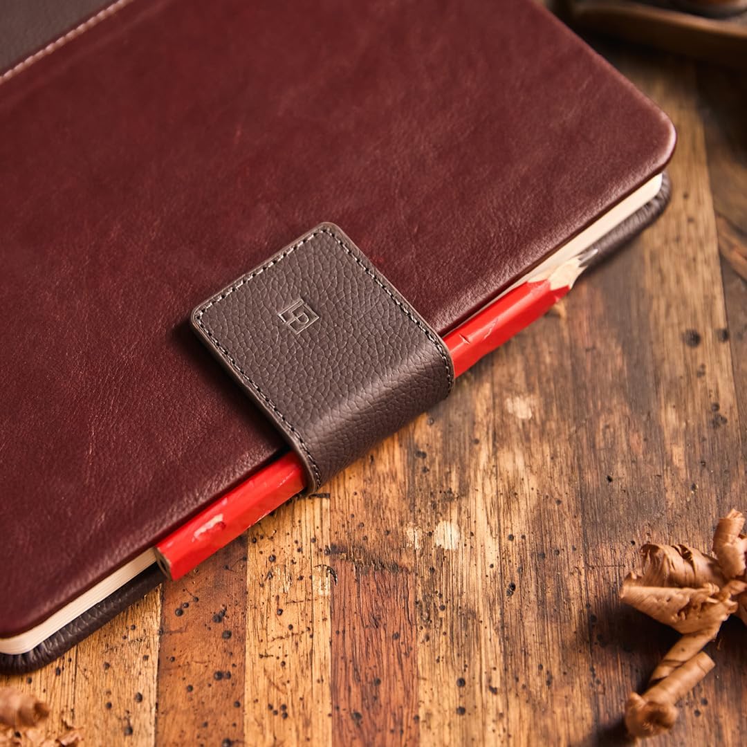 Leatherpress Sketchbook, Hardcover Drawing Notebook, Brown/Burgundy
