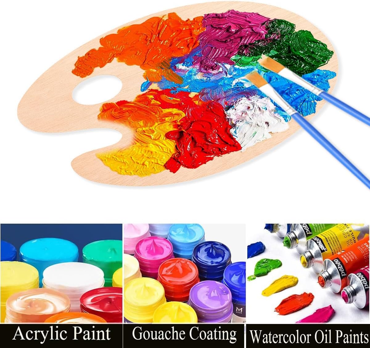 12 Pack 11.8 x 7.9 Inch Wood Oval Painting Palette Acrylic Paint Palette with Thumb Hole Clear Paint Pallet, Easy Clean Non-Stick Artist Pallet for Oil Watercolor Craft DIY Art Painting Palette