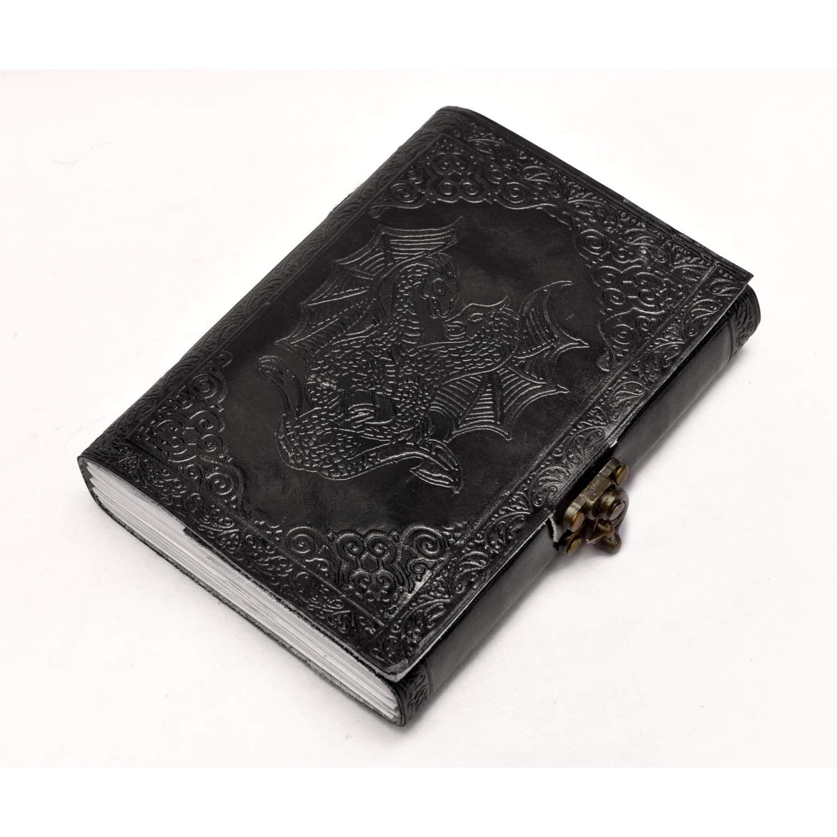 AzureGreen DOUBLE DRAGON Blank Page BOOK Handcrafted Leather Writing Unlined 5 x 7 JOURNAL (Brown)