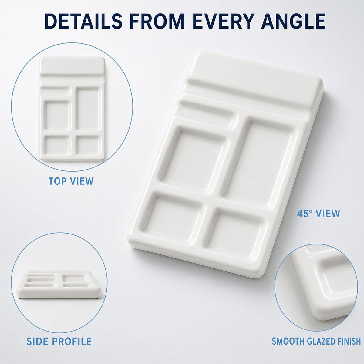 2 Pack Mini White Ceramic Paint Palette with Brush Rest