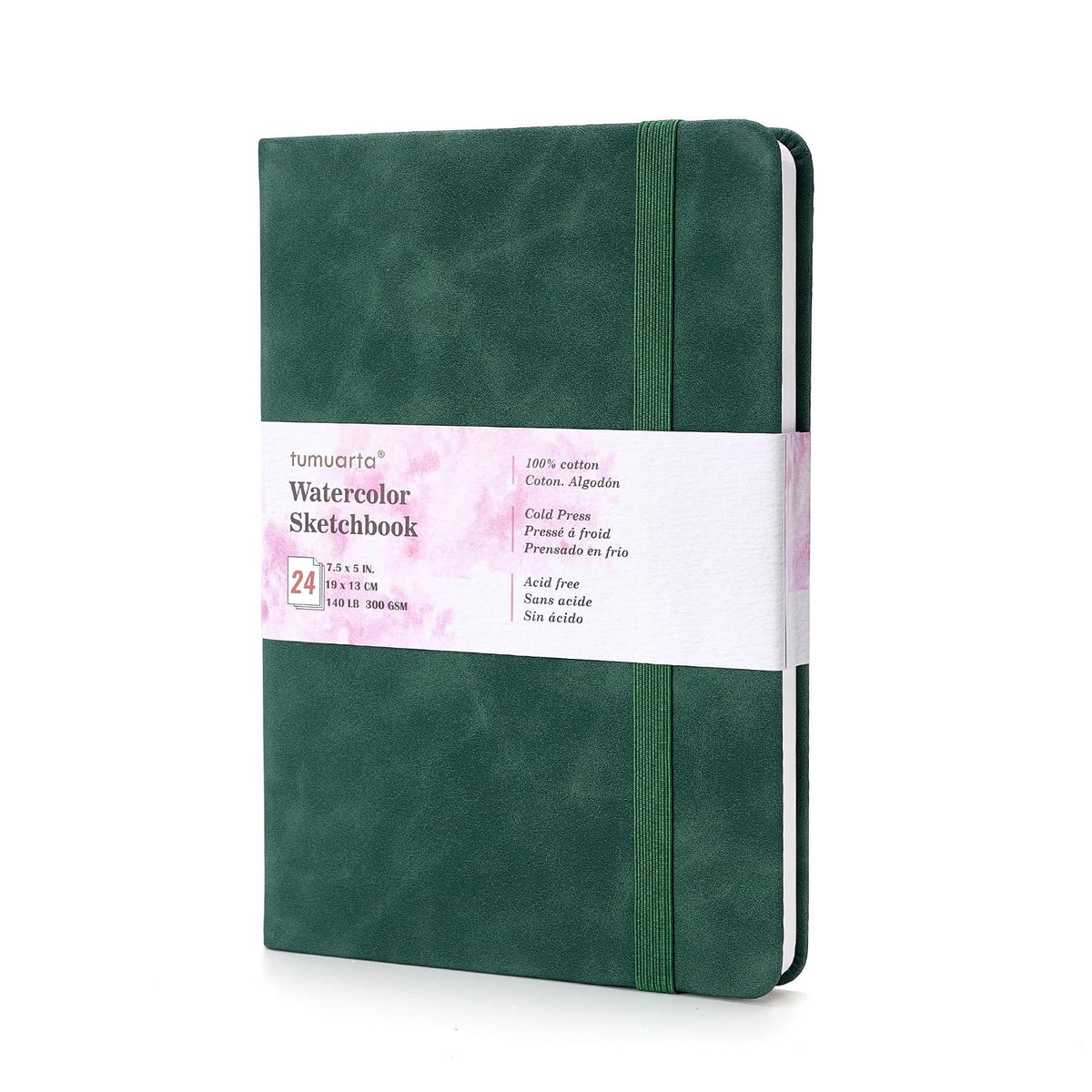tumuarta Portrait Watercolor Sketchbook, 7.5x5, 140 LB, 300GSM, 100% Cotton Paper, Cold Press, 24 Sheets,48 Pages, Watercolor Journal for Use As Sketch Book and Mixed Media Pad On The Go