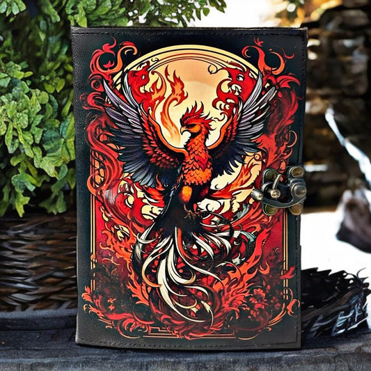 ANSAR HANDICRAFTS The Phoenix Grimoire – Handmade Leather Journal, Blank Spell Book of Shadows, Vintage Junk Journal, Gothic Sketchbook & Notebook with 200 Deckle Edge Pages – Gifts for Him & Her