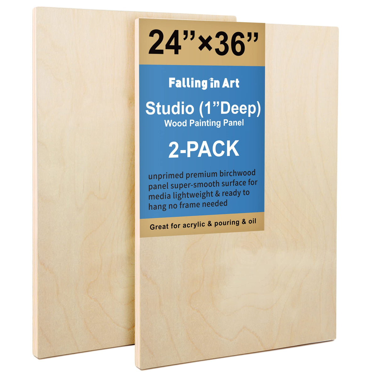 Falling in Art 2 Pack 12x16 Unfinished Birch Wood Panels Kit for Painting