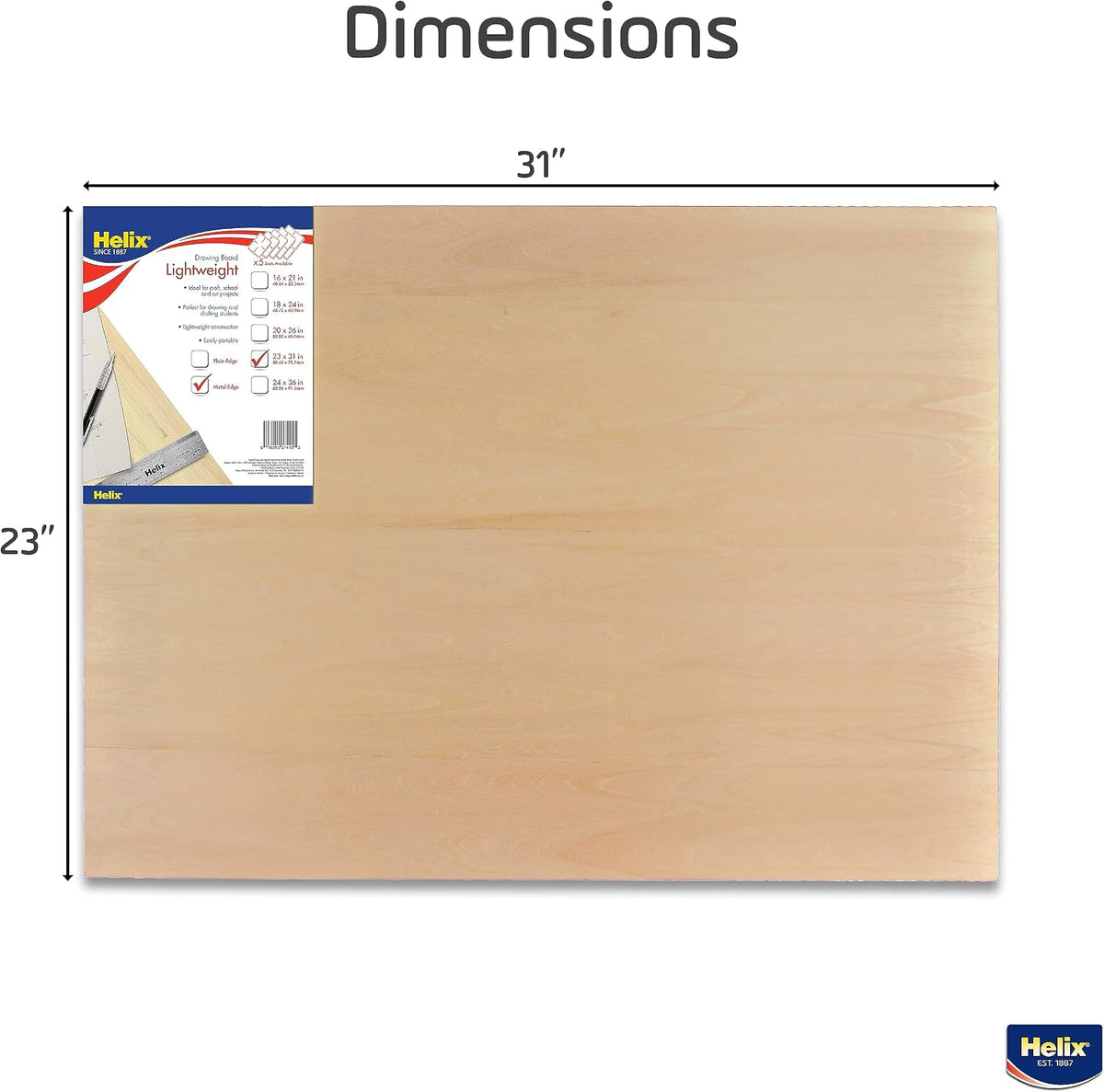 Helix - Wooden Drawing Board - Metal Edge - 23 x 31 inch
