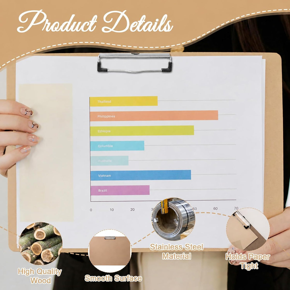 6 Pcs 11x17 Wooden Horizontal Clipboards Extra Large